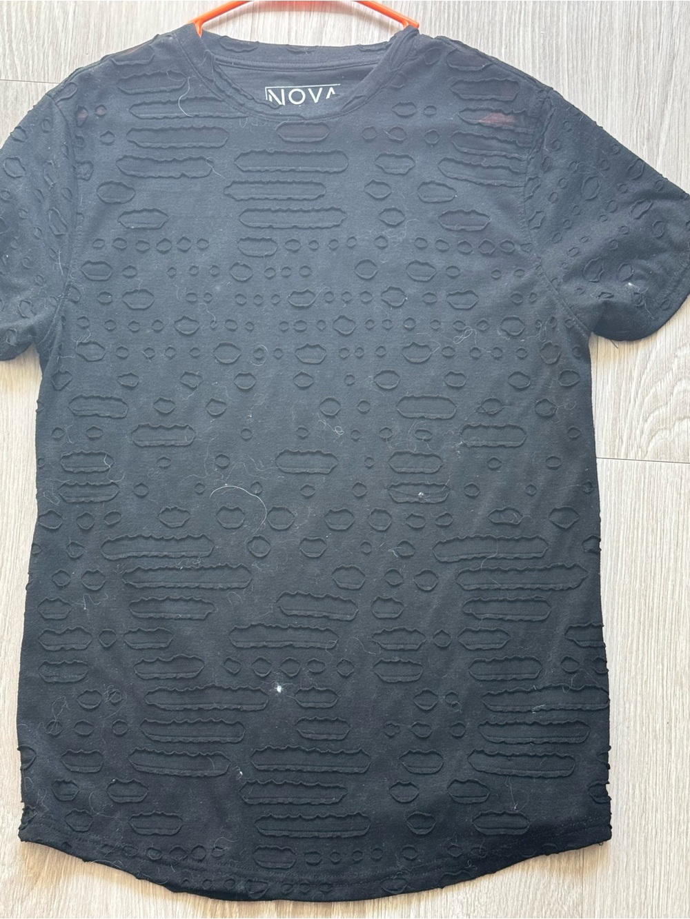Studio Nova Black Short-Sleeve Distressed Texture Tee